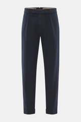 Berwich Baumwollhose 'Chiaia Old' navy, frontal fotografiert, schmal zulaufend, knöchellang, Tapered Fit, elastische Baumwolle, Bundknöpfe, Saumaufschlag.