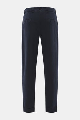 Berwich Baumwollhose 'Chiaia Old' navy, hinten fotografiert, knöchellang, Tapered Fit, elastisch, mit Taschen, Bundknöpfen, Saumaufschlag, italienische Schneiderkunst.