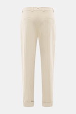 Rückansicht der Berwich Baumwollhose 'Chiaia Old' beige mit Tapered Fit, tonalem Fischgrat, fixiertem Saumaufschlag und Leistentaschen.