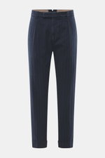 Berwich Baumwollhose 'Chiaia Old' navy, frontal fotografiert, knöchellang, tapered Fit, elastische Baumwolle, tonaler Fischgrat, Saumaufschlag.
