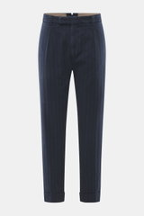 Berwich Baumwollhose 'Chiaia Old' navy, frontal fotografiert, knöchellang, tapered Fit, elastische Baumwolle, tonaler Fischgrat, Saumaufschlag.