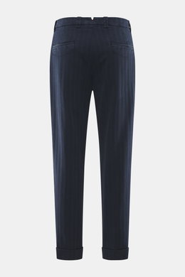 Berwich Baumwollhose 'Chiaia Old' navy, knöchellang, schmal zulaufend, tonaler Fischgrat, hinten mit Leistentaschen, Rückansicht, Tapered Fit.