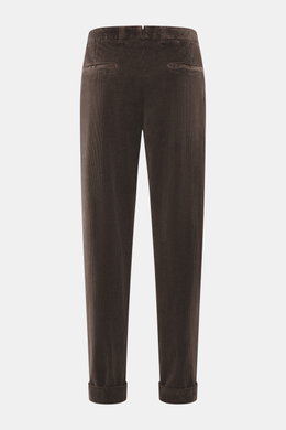 Berwich Corduroy pants 'Chiaia' dark brown shown from the back, ankle-length tapered fit with fixed hem turn-up, side and hip pockets.