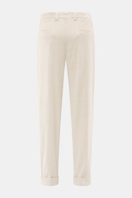 Berwich Corduroy pants 'Chiaia' cream shown from the back, ankle-length tapered fit with fixed hem turn-up, soft corduroy cotton.