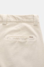 Close-up rear view of Berwich Corduroy pants 'Chiaia' cream, showing soft, slightly elastic cotton corduroy with tapered fit and back pockets.
