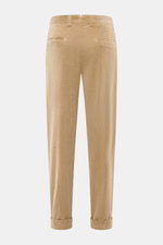 Rear view of Berwich Corduroy pants 'Chiaia' beige, made of slightly elastic cotton with tapered fit, ankle length, zip and buttons.