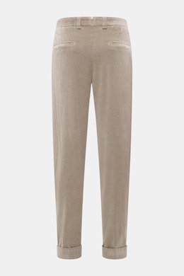 Berwich Corduroy pants 'Chiaia' taupe shown from the back, ankle-length with fixed hem turn-up, single pleat, side and hip pockets.