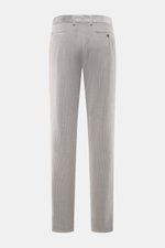 Berwich Corduroy pants 'Retrolong' grey shown from the back, cotton and cashmere corduroy, tapered fit, waistband buttons, zipper, pleat, piped and welt pockets.