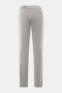 Berwich Corduroy pants 'Retrolong' grey shown from the back, cotton and cashmere corduroy, tapered fit, waistband buttons, zipper, pleat, piped and welt pockets.