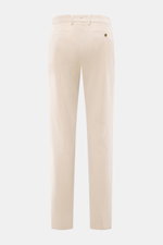 Berwich Corduroy pants 'Retrolong' sand, photographed from the back, show regular fit, tapered cotton and cashmere corduroy with piped hip pockets, welt back pockets, single waistband pleat, zipper, and button waistband with extended flap, offering a very