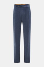 Berwich Corduroy pants 'Retrolong' grey blue shown from a front view, made of soft cotton and cashmere corduroy, regular fit with tapered legs, zipper and waistband buttons, extended button flap, single waistband pleat, piped hip pockets, welt back pocket