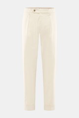 Berwich Chino 'Chiaia' creme, frontale Ansicht, knöchellang, schmal zulaufend, Baumwoll-Twill, Tapered Fit, Bundknöpfe, Reißverschluss, Taschen, Saumaufschlag.