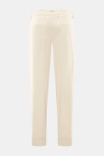 Berwich Chino 'Chiaia' creme, Rückansicht, knöchellang, sehr schmal zulaufend, Twill-Baumwolle, Tapered Fit, Bundknöpfe, Taschen seitlich und hinten.