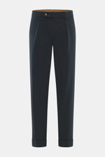 Berwich Chino 'Chiaia' navy, frontale Ansicht, knöchellang, Tapered Fit, Baumwoll-Twill, leicht elastisch, Bundknöpfe, einfache Bundfalte, Saumaufschlag.