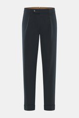 Berwich Chino 'Chiaia' navy, frontale Ansicht, knöchellang, Tapered Fit, Baumwoll-Twill, leicht elastisch, Bundknöpfe, einfache Bundfalte, Saumaufschlag.