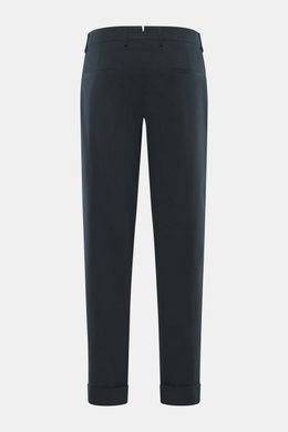 Berwich Chino 'Chiaia' navy, Rückansicht, knöchellang, sehr schmal zulaufend, mit Bundknöpfen, Reißverschluss, Leistentaschen, elastische Baumwolle, Tapered Fit.