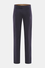 Berwich Baumwollhose 'Retrolong' navy, frontale Nahaufnahme, Regular Fit, feiner Baumwoll-Twill, elastisch, Bundknöpfe, Knopfriegel, leichte Bundfalte, Taschen.