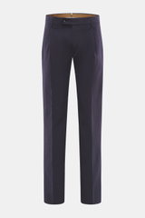 Berwich Baumwollhose 'Retrolong' navy, frontale Nahaufnahme, Regular Fit, feiner Baumwoll-Twill, elastisch, Bundknöpfe, Knopfriegel, leichte Bundfalte, Taschen.