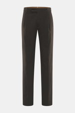 Berwich Baumwollhose 'Retrolong' dunkelbraun im Regular Fit, aus feinem Twill, elastisch, mit Reißverschluss, Bundknöpfen, Bundfalte, Taschen, frontal fotografiert.