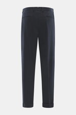 Santaniello Chino "Arsenio" navy, knöchellang, schmal zulaufend, Rückansicht, Twill aus reiner Baumwolle, leicht elastisch, weicher Griff, Tapered Fit, Bundfalte, paspelierte Taschen, fixierter Saumaufschlag.