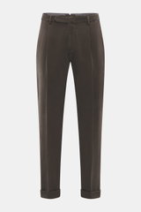 Santaniello Chino 'Camerota' dark brown shown from the front, ankle-length tapered fit with single pleat, soft elastic cotton twill.