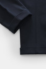 Close-up front view of the Santaniello Chino 'Camerota' navy showing the soft twill fabric, tapered ankle-length leg with fixed hem cuff, and subtle pleat at the waistband.

Description: <p>Casual meets style: The Chino 'Camerota' by SANTANIELLO impresses