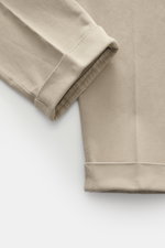 Santaniello Chino 'Camerota' beige close-up from above showing soft elastic cotton twill fabric and fixed hem cuff detail.