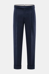 Front view of PT Torino Cotton trousers 'Carrot Fit' navy, twill pure cotton, heavy slightly elastic, soft touch, carrot fit, regular thigh, ankle-length, tapered, zipper, waistband buttons, extended button tab, small watch pocket, double waistband pleat,