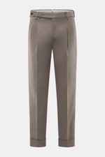 Front view of PT Torino Cotton trousers 'Carrot Fit' grey brown, twill made of pure cotton, heavy slightly elastic quality, soft touch, carrot fit with regular thigh width, ankle-length, slightly tapered, zipper and waistband buttons, extended button tab,