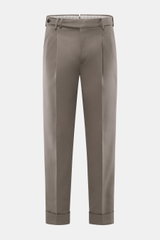 Front view of PT Torino Cotton trousers 'Carrot Fit' grey brown, twill made of pure cotton, heavy slightly elastic quality, soft touch, carrot fit with regular thigh width, ankle-length, slightly tapered, zipper and waistband buttons, extended button tab,