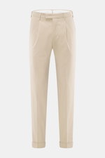 PT Torino Chino 'Master Fit' beige, Frontansicht, Baumwoll-Cashmere-Twill, Regular Fit, schmal, fixierter Saumaufschlag, Bundfalte, Taschen.