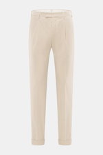 PT Torino Chino 'Master Fit' sand, frontale Ansicht, feiner Baumwoll-Twill mit Cashmere, Regular Fit, schmal zulaufend, fixierter Saumaufschlag, Bundfalte.