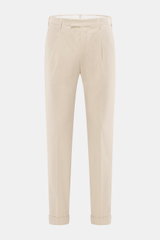 PT Torino Chino 'Master Fit' sand, frontale Ansicht, feiner Baumwoll-Twill mit Cashmere, Regular Fit, schmal zulaufend, fixierter Saumaufschlag, Bundfalte.