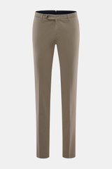 Front view of PT Torino Chino 'Slim Fit' gray cotton twill pants with light stretch, soft feel, slim tapered fit, zipper and button waistband, French pockets, watch pocket, and welt back pockets with button.