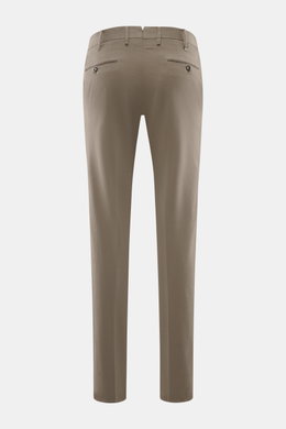 PT Torino Chino 'Slim Fit' gray shown from the back on a white background, made of soft cotton twill with light stretch, slim tapered fit, zipper and waistband buttons, French pockets, small watch pocket, and welt back pockets with buttons.