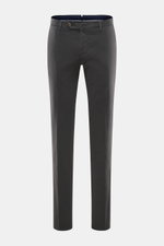 PT Torino Chino 'Slim Fit' dark gray photographed front view, classic cotton twill with light stretch, soft touch, slim fit, zipper and waistband buttons, French pockets, small watch pocket, welted back pockets with button. For this chino, PT TORINO choos