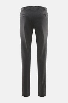 PT Torino Chino 'Slim Fit' dark gray shown from the back, made of soft cotton twill with light stretch, slim fit, zipper, waistband buttons, French pockets, small watch pocket, welted back pockets with button, ideal for versatile office looks.