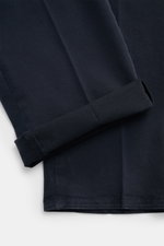 Close-up front view of the PT Torino Chino 'Slim Fit' navy cotton twill fabric with soft touch and light stretch, showing cuff detail.