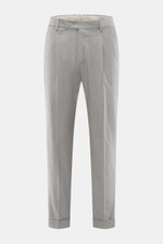 Front view of PT Torino Pants 'Rebel Fit' grey melange, ankle-length tapered fit with single pleat, French pockets, back flap pockets, and fixed cuff.