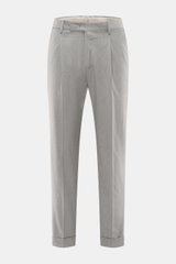 Front view of PT Torino Pants 'Rebel Fit' grey melange, ankle-length tapered fit with single pleat, French pockets, back flap pockets, and fixed cuff.