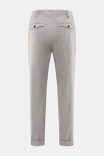 Rear view of PT Torino Pants 'Rebel Fit' grey melange, ankle-length tapered fit with French pockets, single pleat waistband, back flap pockets, fixed hem cuffs, made of soft cotton-silk blend. With PT TORINO you’re always on the right track: These comfort