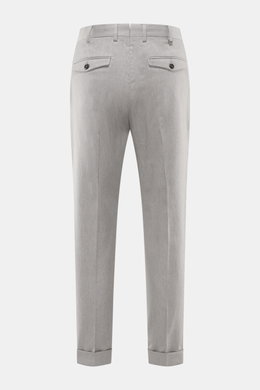 Rear view of PT Torino Pants 'Rebel Fit' grey melange, ankle-length tapered fit with French pockets, single pleat waistband, back flap pockets, fixed hem cuffs, made of soft cotton-silk blend. With PT TORINO you’re always on the right track: These comfort