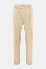 Front view of PT Torino Pants 'Rebel Fit' beige, tapered fit with cotton-silk blend, ankle-length, single pleat, French and back flap pockets, waistband hook, zipper, fixed hem cuff, soft feel, washable. With PT TORINO you’re always on the right track: Th
