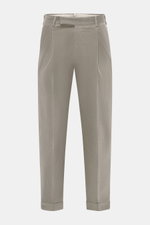 Front view of PT Torino Corduroy pants 'Rebel Fit' grey, corduroy made of pure cotton, slightly elastic quality, very soft feel, tapered fit, regular thigh width, ankle length, very narrow tapering, zipper and waistband hook, single waistband pleat, small
