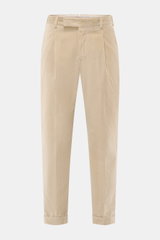 Front view of PT Torino Corduroy pants 'Rebel Fit' beige, corduroy made of pure cotton, slightly elastic, very soft feel, tapered fit with regular thigh width, ankle length, very narrow tapering, zipper and waistband hook, single waistband pleat, small wa