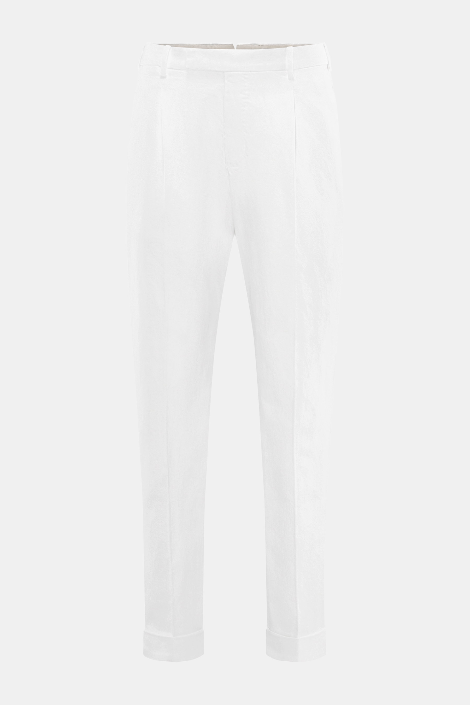 PT Torino Hose 'The Rebel' weiß, frontale Nahaufnahme, Twill aus Modal und Baumwolle, reguläre Passform, tapered Fit, knöchellang mit Saumaufschlag.
