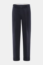 Front view of PT Torino Chino 'Hamptons' navy pants, twill made of pure cotton with soft touch, tapered fit, regular thigh width, ankle-length, very slim tapering, zipper and waistband buttons, extended button tab, small watch pocket, double waistband ple