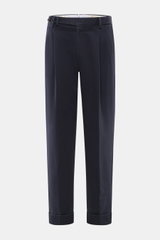 Front view of PT Torino Chino 'Hamptons' navy pants, twill made of pure cotton with soft touch, tapered fit, regular thigh width, ankle-length, very slim tapering, zipper and waistband buttons, extended button tab, small watch pocket, double waistband ple