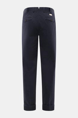 PT Torino Chino 'Hamptons' navy shown from the back, ankle-length tapered fit with regular thigh width, twill made of pure cotton, soft touch, very slim tapering, zipper and waistband buttons, extended button tab, small watch pocket, double waistband plea