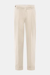 Front view of PT Torino Chino 'Hamptons' sand pants made of twill pure cotton, soft touch, tapered fit, regular thigh width, ankle length with very slim tapering, zipper and waistband buttons, extended button tab, small watch pocket, double waistband plea